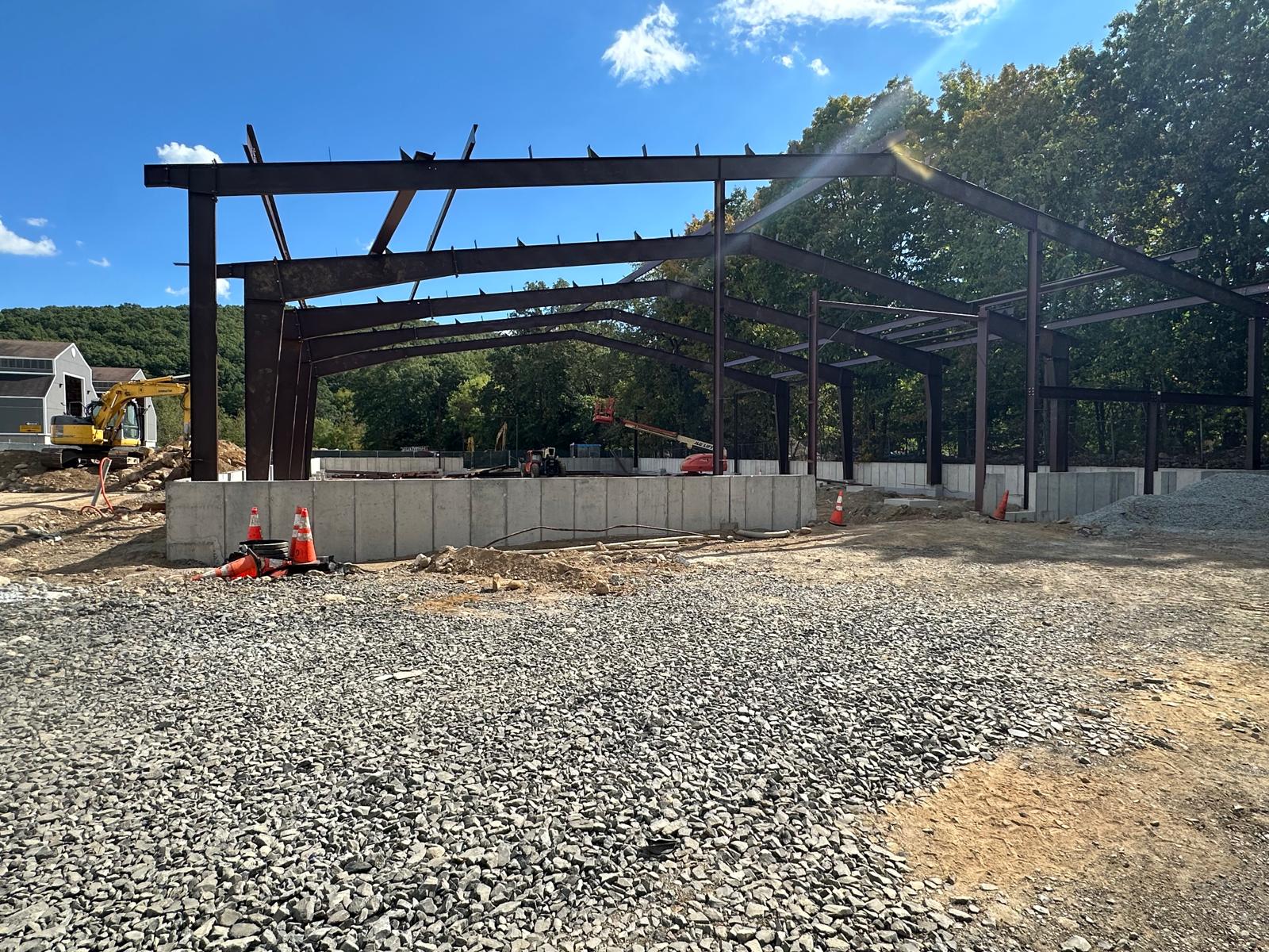 Steel frame erection stage of prefabricated building