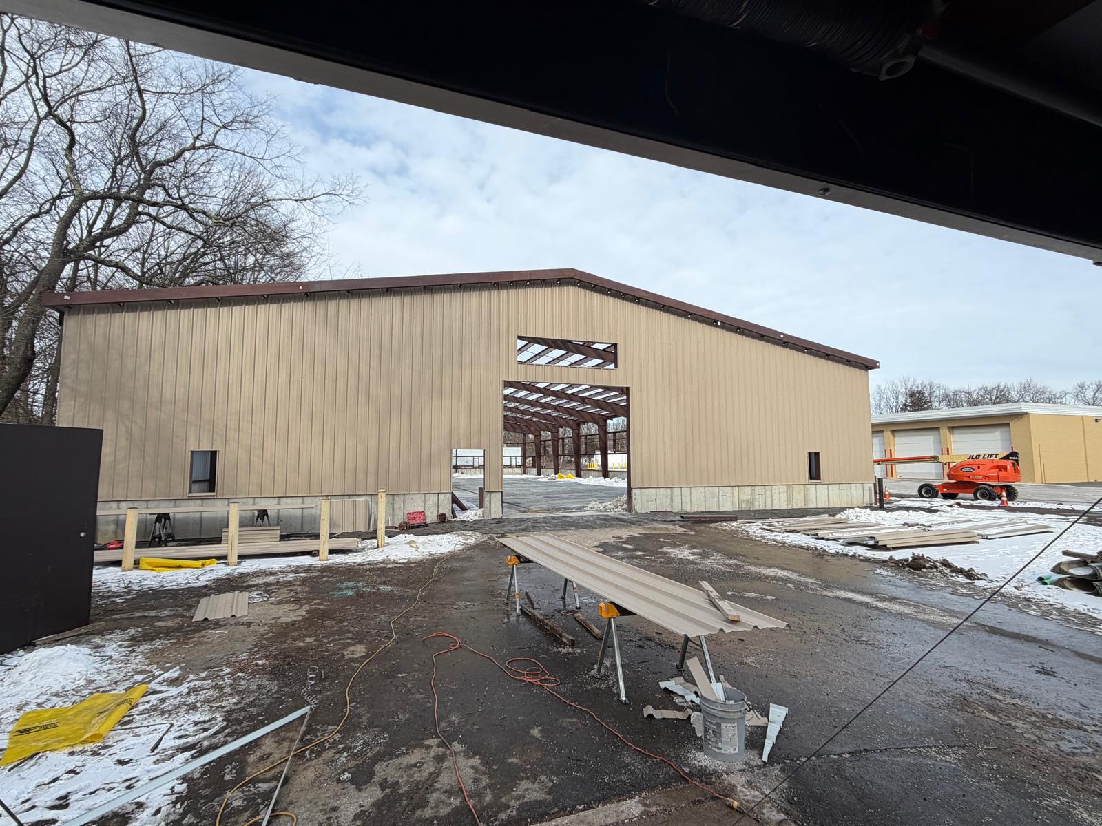 Steel building frame — early stage